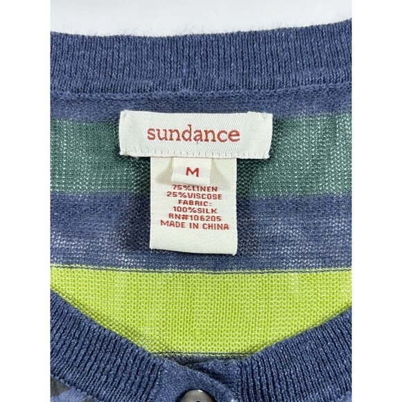 Sundance Multi Media Cardigan Blue Purple Stripe Floral Medium Linen Silk - Picture 3 of 11
